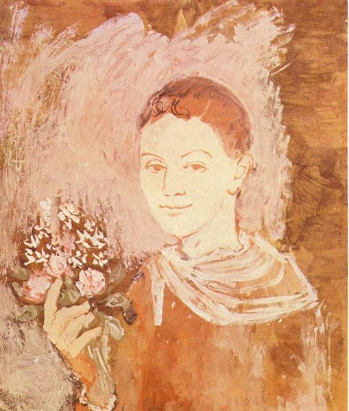 Pablo Picasso Painting Boy With Bouquet Of Flowers In His Hand - Click Image to Close